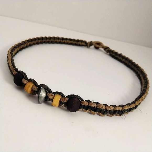 Woven Fiber Necklace with Metal and Wood Accents - Picture 1 of 6